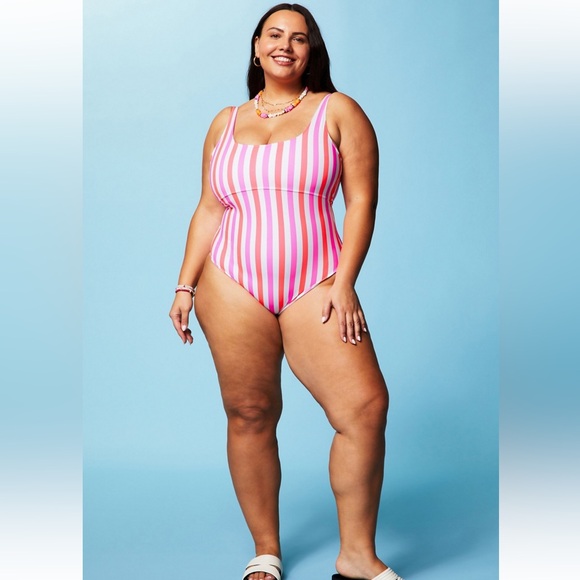 Fabletics Striped Pink and White Women's Swimsuit - Picture 4 of 5